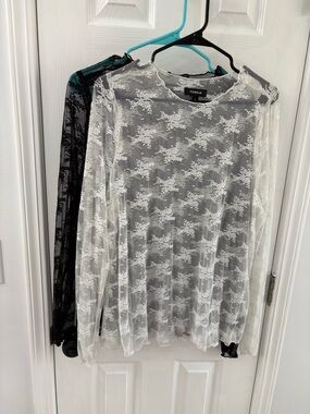 Torrid White and Black Long-Sleeve Lace Sheer Tops (2)